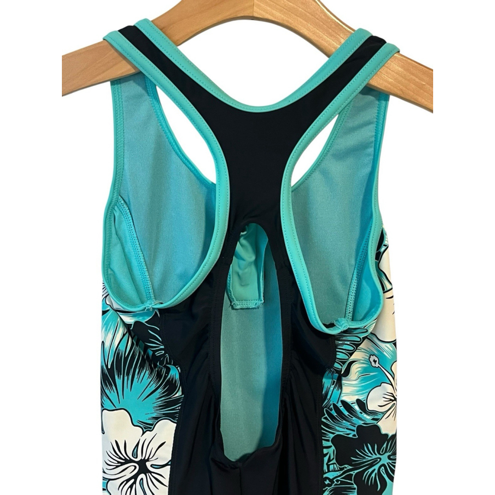 Gerry Girls One Piece Swimsuit Size 16 Black Teal Racerback - Picture 10 of 11